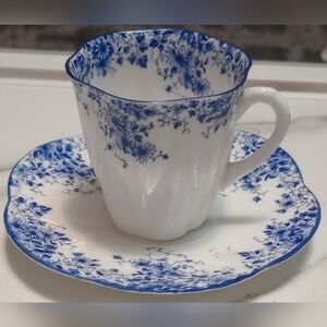 Shelley fine bone chinademitasse cup n saucer Dainty Blue VTG RARE discont